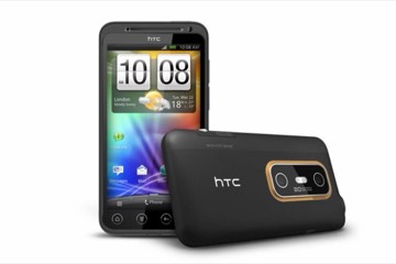 An HTC EVO 3D, shown front and back.