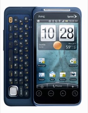 An HTC EVO Shift 4G with its slide-out keyboard open.