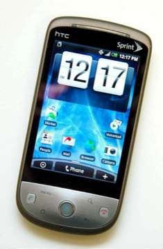 An HTC Hero on Sprint, showing the HTC Sense flip clock.
