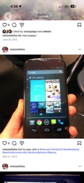 An Instagram post of a Nexus 4 showing the Google Play Music library.