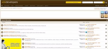 A screenshot from approximately 2009-2010 of the XDA-Developers forum index.